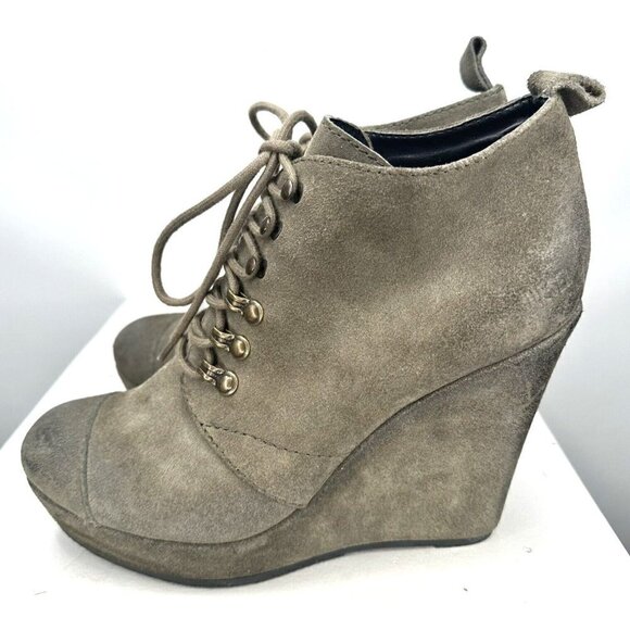 Diesel Womens Suede Ankle Booties Wedge Heel Stylish Lace Up Gray Sz US 9 EU 40 - Picture 3 of 13